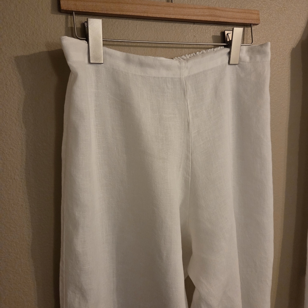 BRYN WALKER 2โ Piece Set White Linen Tunic White Linen Pants Lagenlook Women's L - Picture 4 of 15